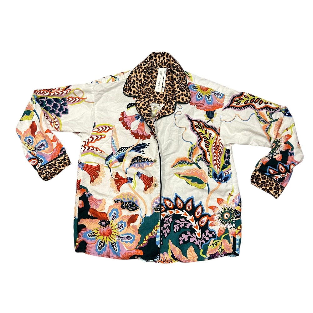 Anthropologie Sarah Gordon Pajama Top Dopamine Boho Floral‎ Printed Flannel XXS